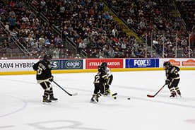 Young players on the ice during the Rink of Dreams before a Hershey Bears game.