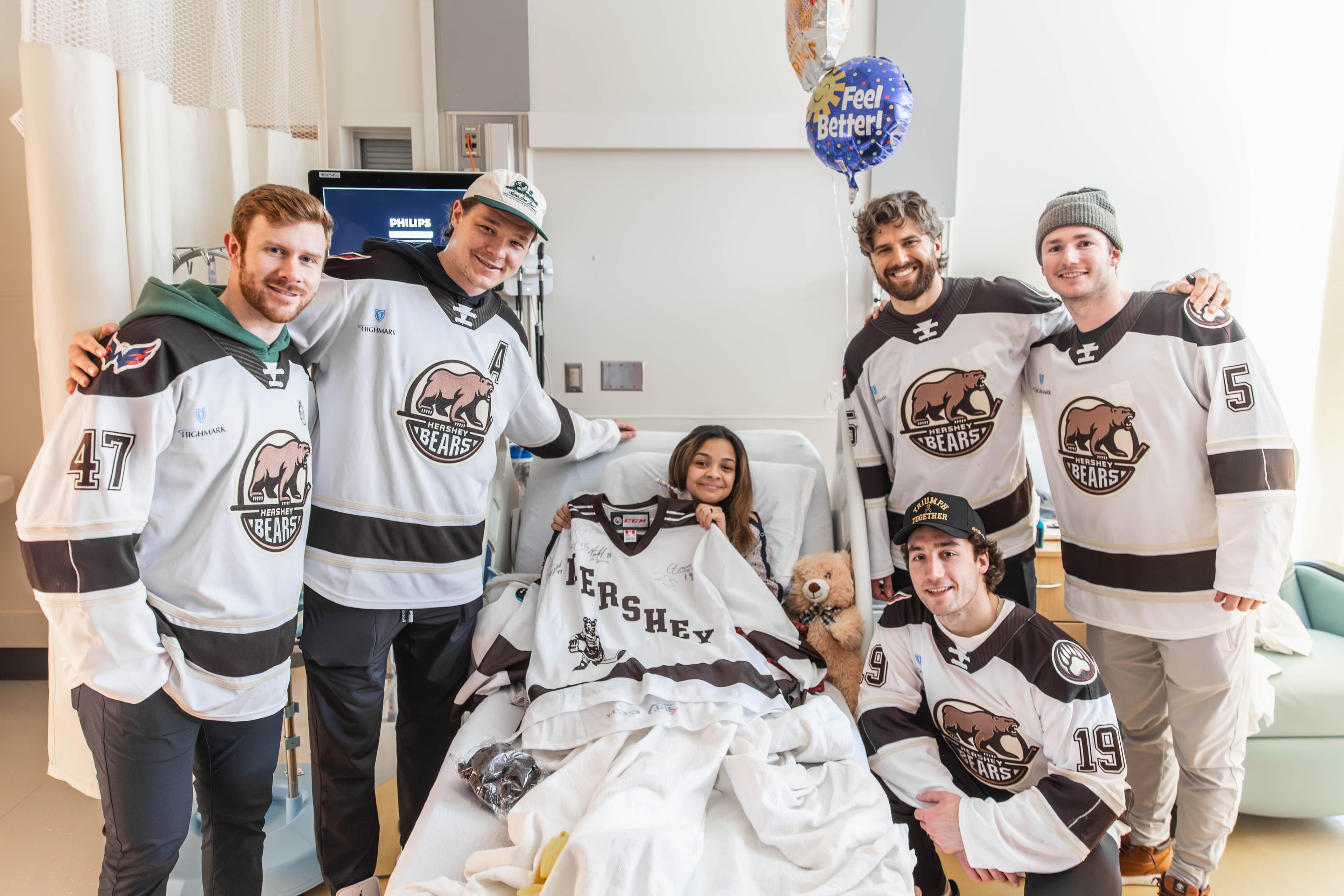 The Hershey Bears frequently visit the Penn State Health Golisano Children's Hospital.