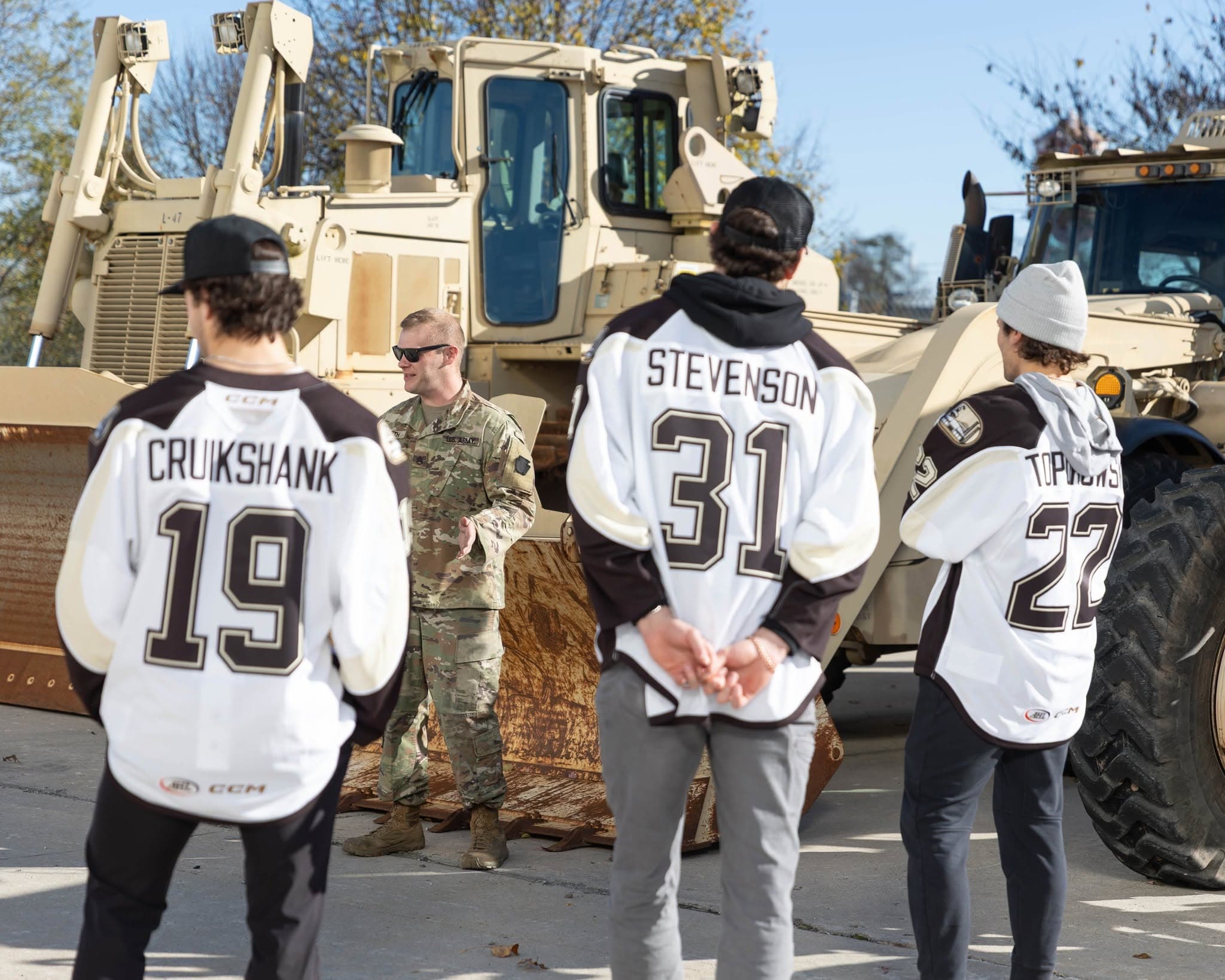 Hershey Bears players on site at Fort Indiantown Gap.